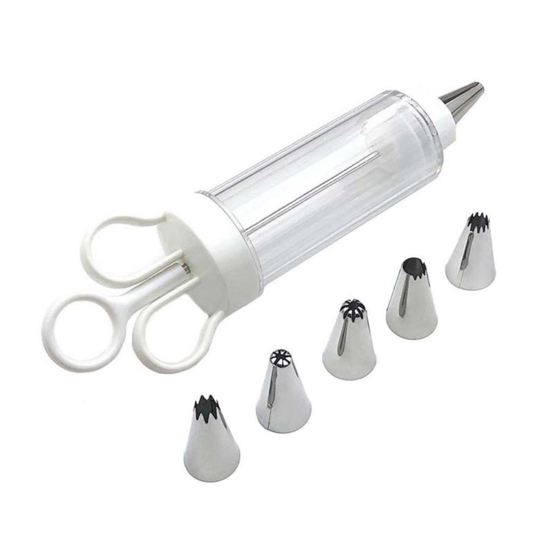 Dessert Cream Piping Syringe Nozzles Kits Dessert Decorating Syringe Cupcake Frosting Filling Injector with 5 Nozzles