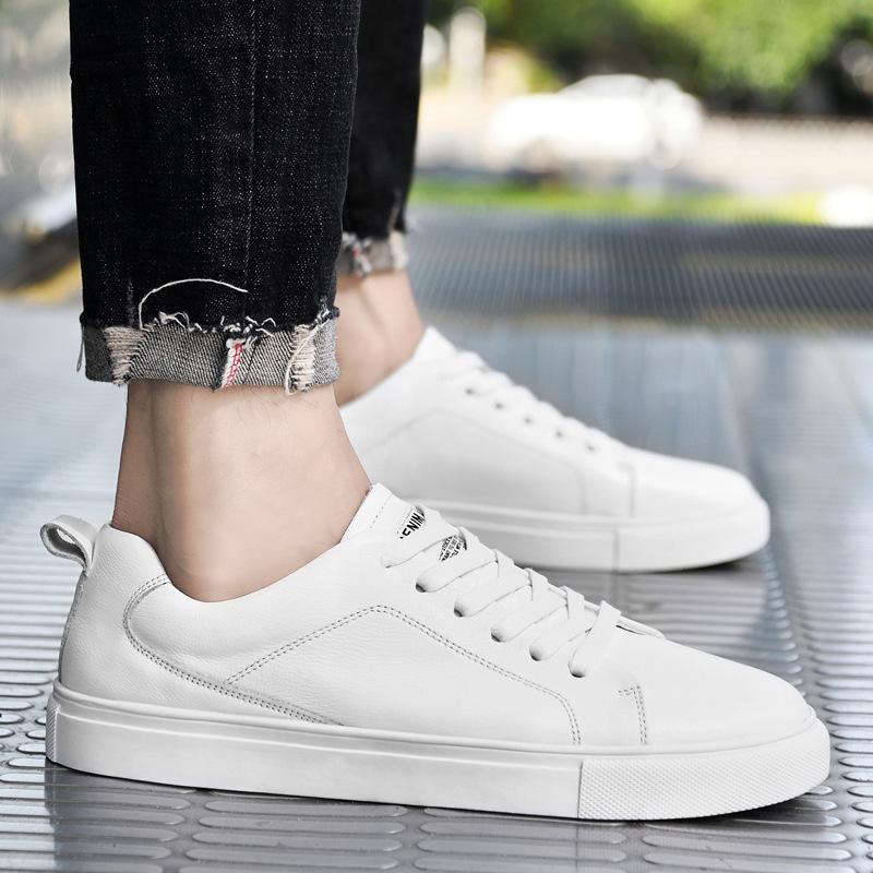 Men's shoes spring trend British men's casual leather shoes soft sole white shoes sports shoes board shoes