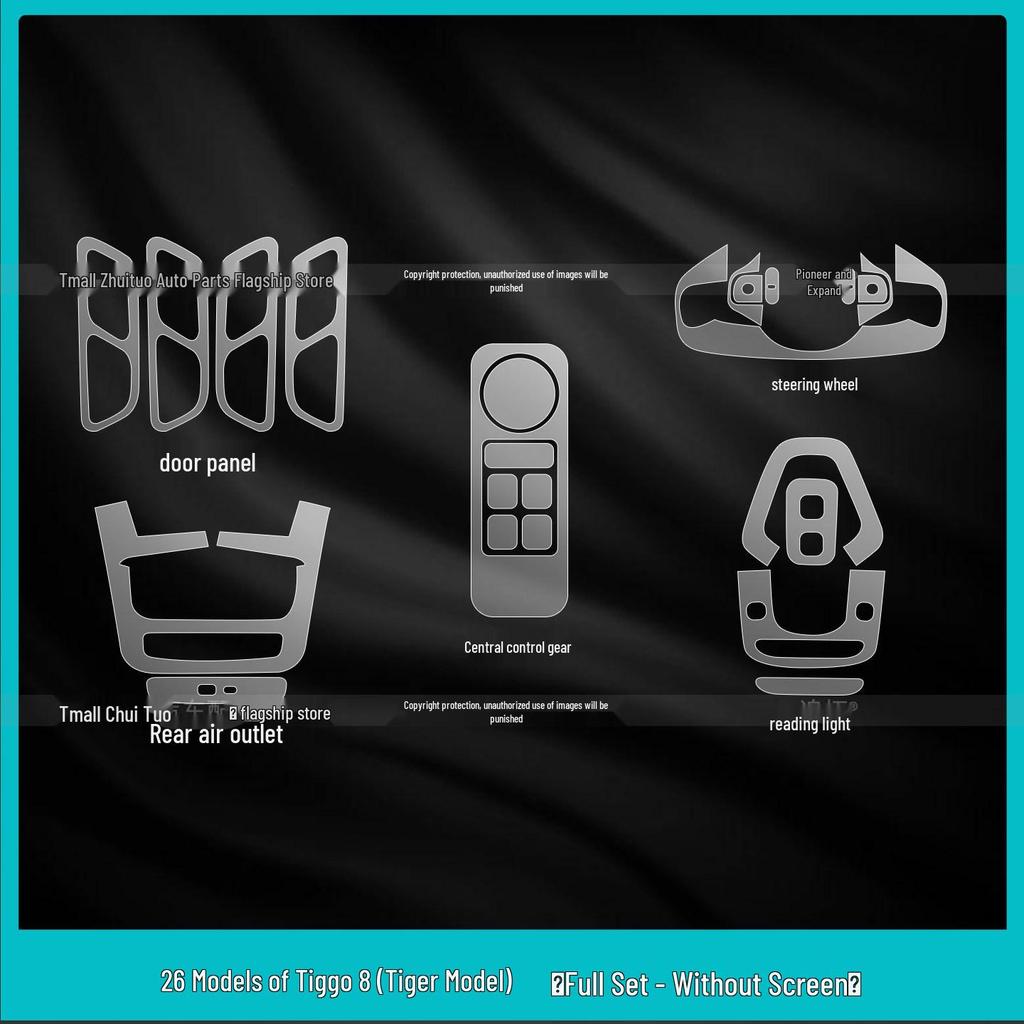 Compatible Gear Shift Button Sticker & Interior Protection Film for 5th Gen Chery Tiggo 8 (26 Models)