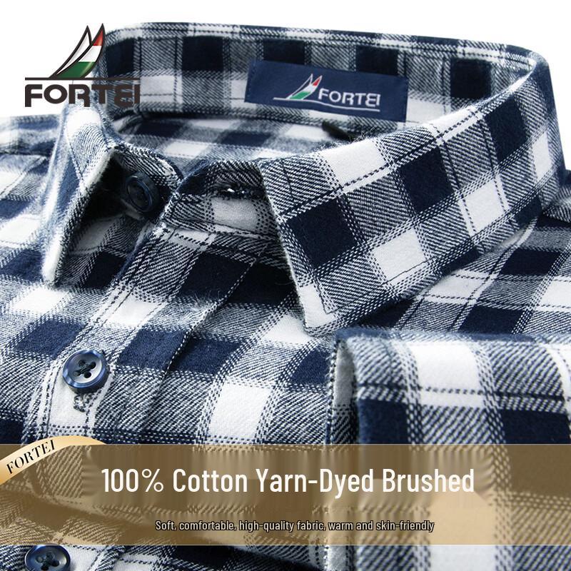 Men s 100% Cotton Brushed Plaid Business Casual Shirt 42