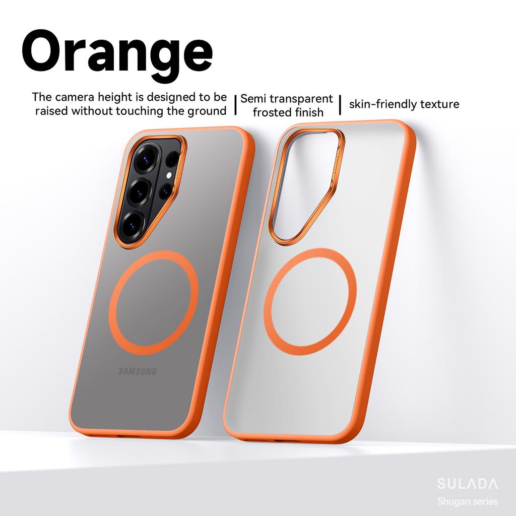 Luxury Metal Lens Frame Matte Transparent Magsafe Magnetic Phone Case For Samsung Galaxy S26 S25 Plus S26 Ultra Shockproof Cover