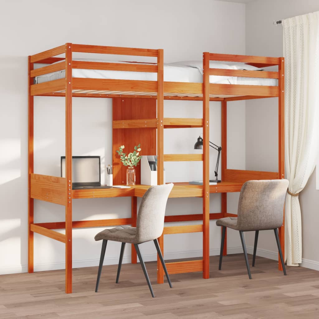 High Bed Without Mattress Wax Brown 75 X 190 Cm Solid Pine Wood