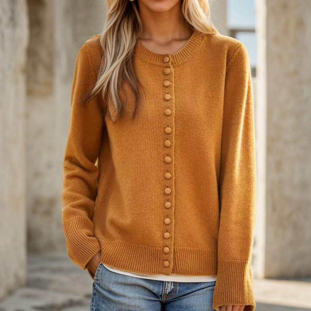 2026 Fall/Winter New Women's Round Neck Solid Color Long Sleeve Knit Sweater Coat