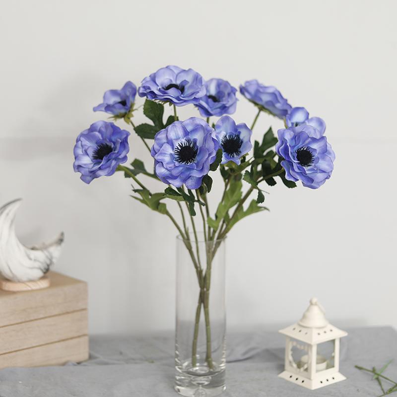 New 3 Heads Anemone Fake Flowers Silk Poppy Artificial Flowers Party Wedding Decoration Christmas Home Decor Wreath Accessories