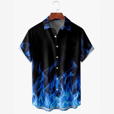 Flammen Herrenhemden 3D-Druck Sommermode Rotes Flammenhemd Mann Kurzärmliges Übergroßes Hemd Für Männer