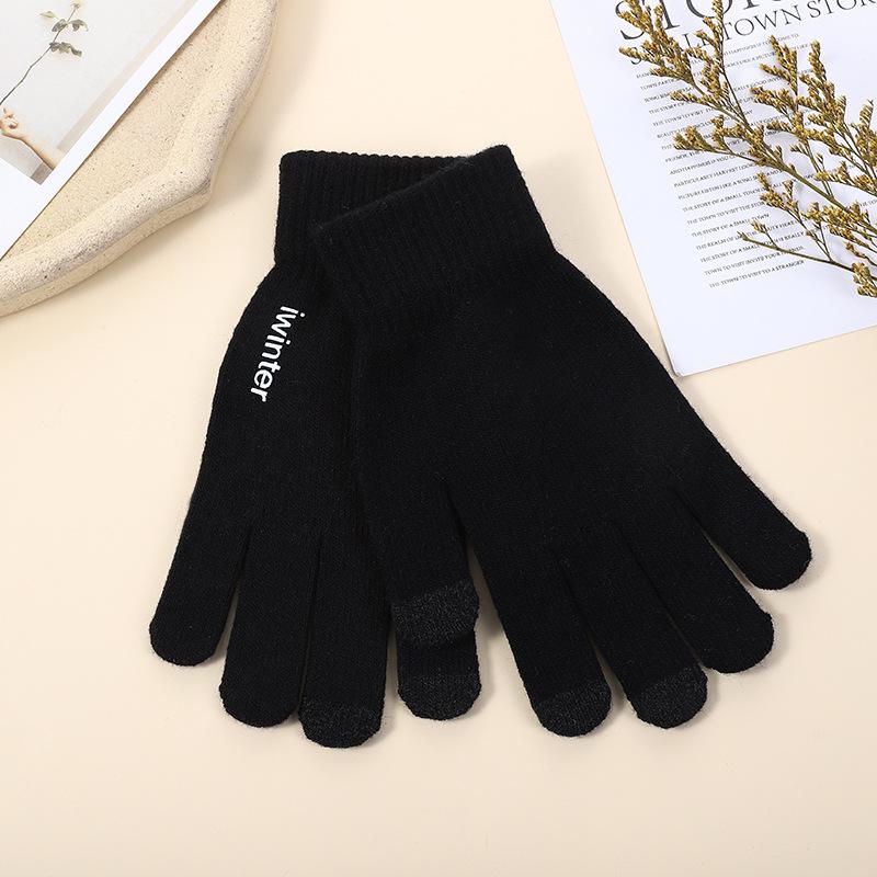 

Вязаные перчатки, мужские и женские парные, теплые на осень и зиму, шерстяные плюшевые перчатки с пальцами, нескользящие чёрный