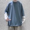 Men Autumn Tops Fake Two-pieced Color Block Pullover Contrast Colors Round Neck Loose Young Style Casual Crew Neck Spring Tops Men Clothes