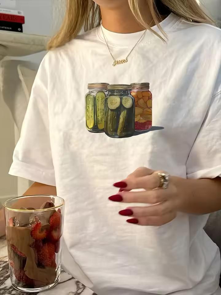 Summer American Ins Cartoon Kimchi Print Pattern Short Sleeve T-shirt Women's Casual Y2k Street Clothing Half Sleeve Top