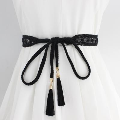 Women Solid Color Braided Tassel Belt Boho Waist Rope Knit Belt for Dress Waistbands Accessories
