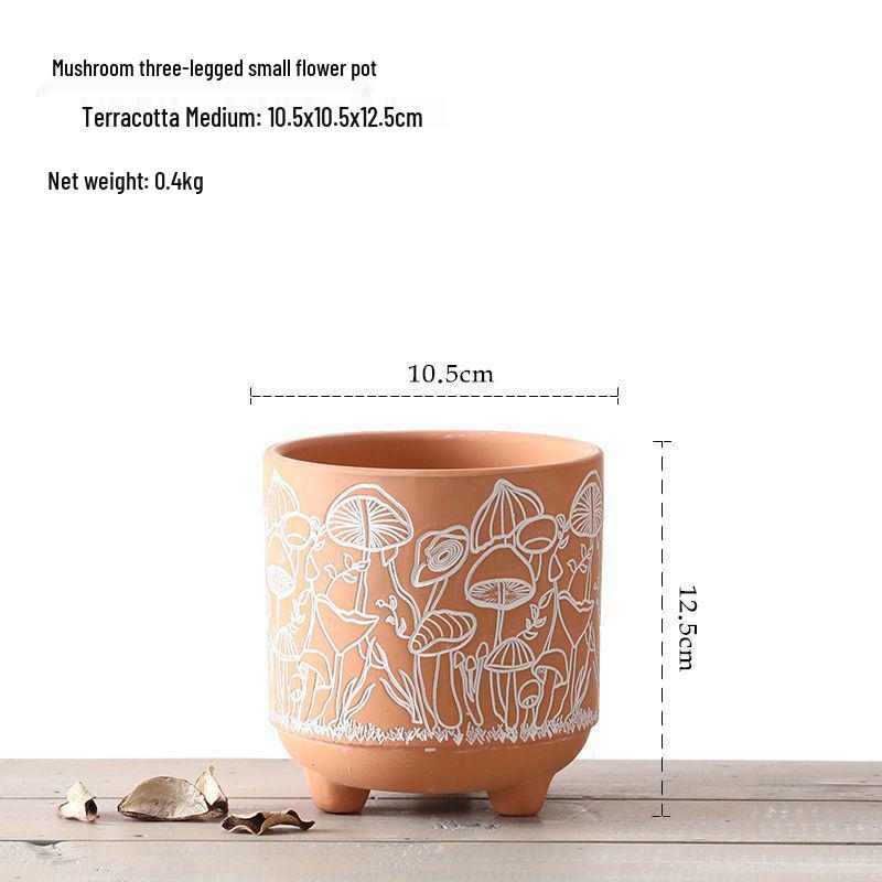 Red Clay Breathable Minimalist Terracotta Flower Pot with Feet for Succulents and Pothos - Round Design, Free Shipping