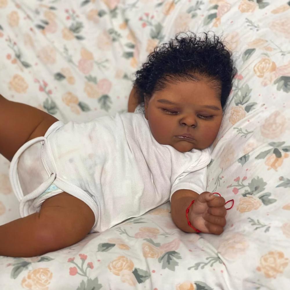 Brand 19 Inch Full Vinyl Body Reborn Babies Doll Peaches Hand Painted Dark Skin Emulation Doll Realistic Sleeping Girl Baby Doll Toy Gift for Children