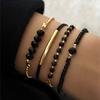 Elegant Black Crystal Imitation Bead Bracelet Set for Women Adjustable Length Handchain Fashion Jewelry Accessories
