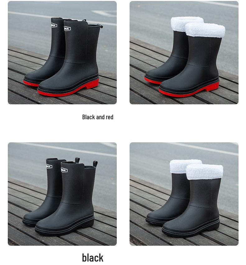 Women's Fashionable Non-Slip Waterproof Fleece-Lined Rain Boots - Perfect for Outdoors, Kitchen Work, and Car Washing