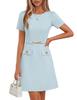 Women's Fashion Solid Color Waist Belt Decorative Summer Short Sleeve Workwear Dress Knee Length Elegant Casual Office Attire