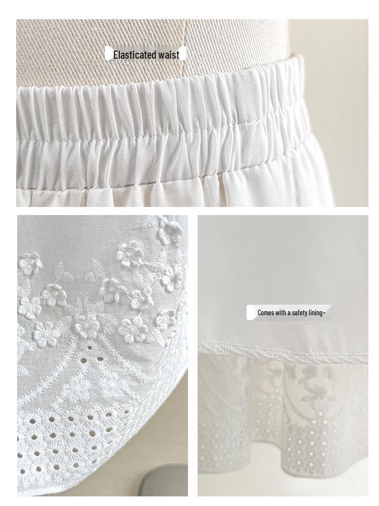 2026 Spring/Summer Floral Embroidered White A-Line Midi Skirt