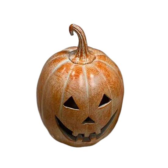 Halloween Gresskarfigur Håndskåret Resin Gresskarstatue Håndlaget Borddekorasjon til Hjem Veranda Inngangsdør Peishylle Romdekor
