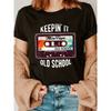 Old Cassette Fashion Letter Print T-shirt, Short Sleeve Crew Neck Casual Top for Summer & Spring