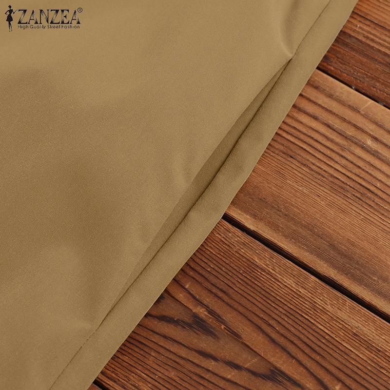 ZANZEA Vestido camisero casual de manga corta con cuello vuelto para mujer