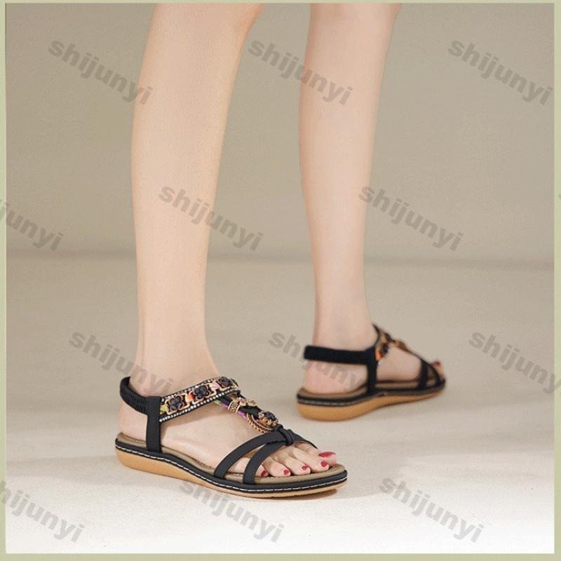 Women's Soft Sole Beach Shoes 2025 Summer New Rhinestone Sandals Lightweight Comfortable Outdoor Non Slip Casual Shoes