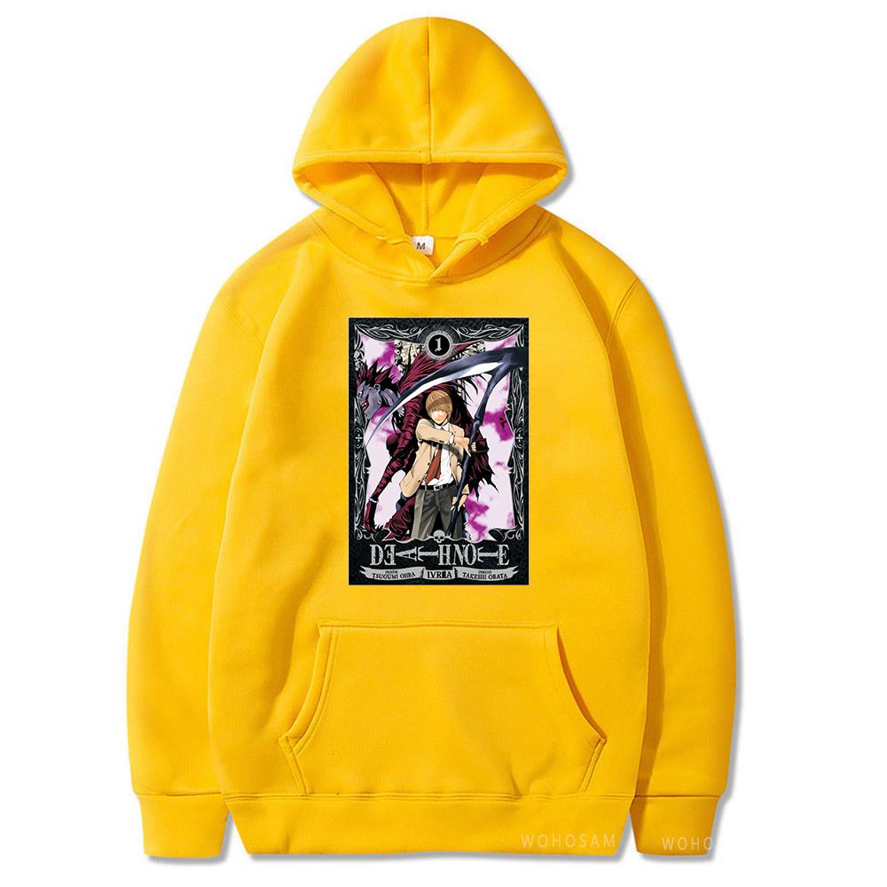 

Death Note Light Yagami Аниме Манга Мужчины Женщины Модные толстовки Одежда Осенняя свободная уличная одежда больших размеров Черные теплые толстовки 4XL жёлтый