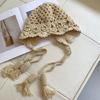 Women's Fashion Handmade Woven Hollow Head Wrap Hat Crochet Ethnic Style Tassel Ear Protection Strap Slouchy Pearl Hat