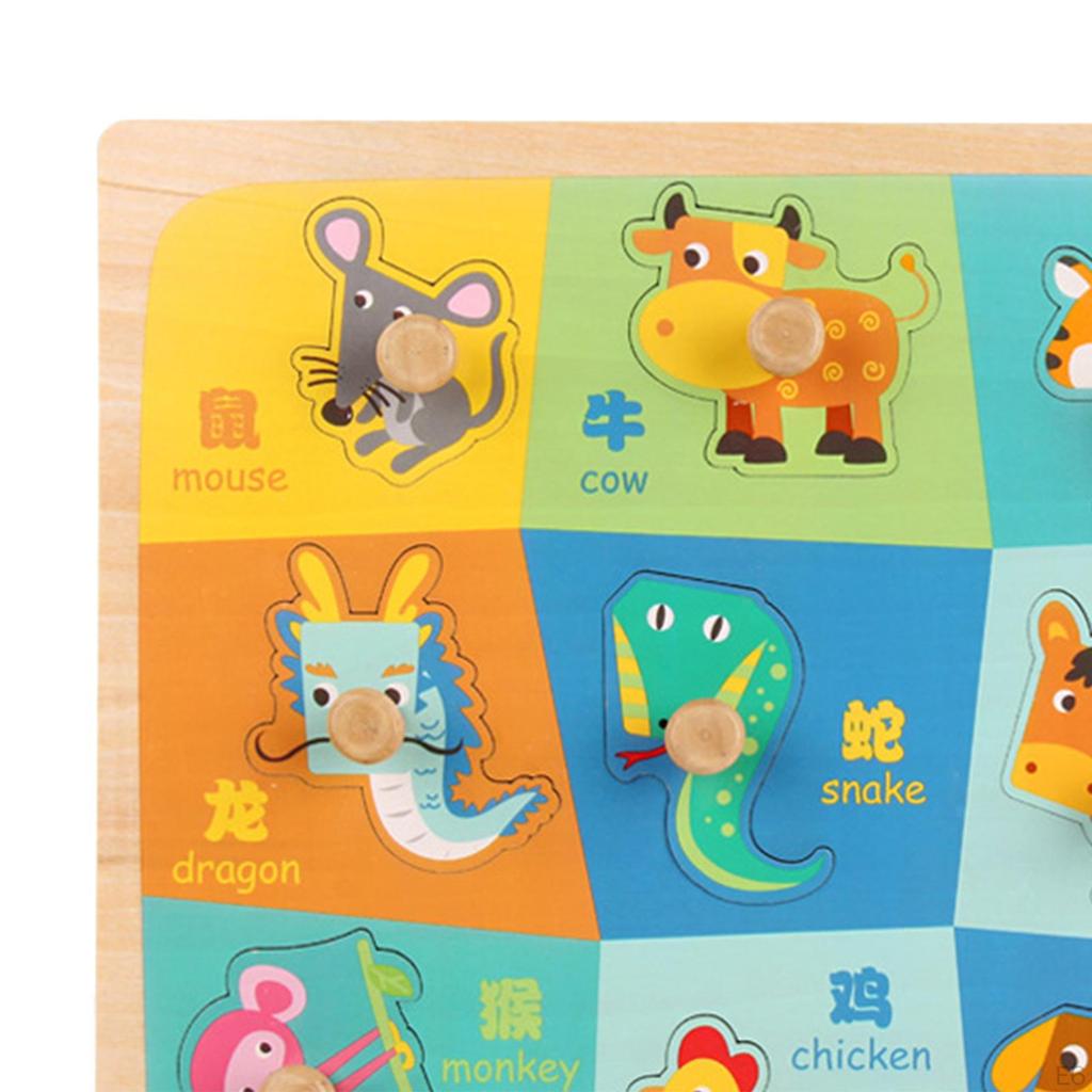 Wooden Peg Puzzle Educational Learning Puzzles Set Wood 3D Animal for 2 3 4 5 Years
