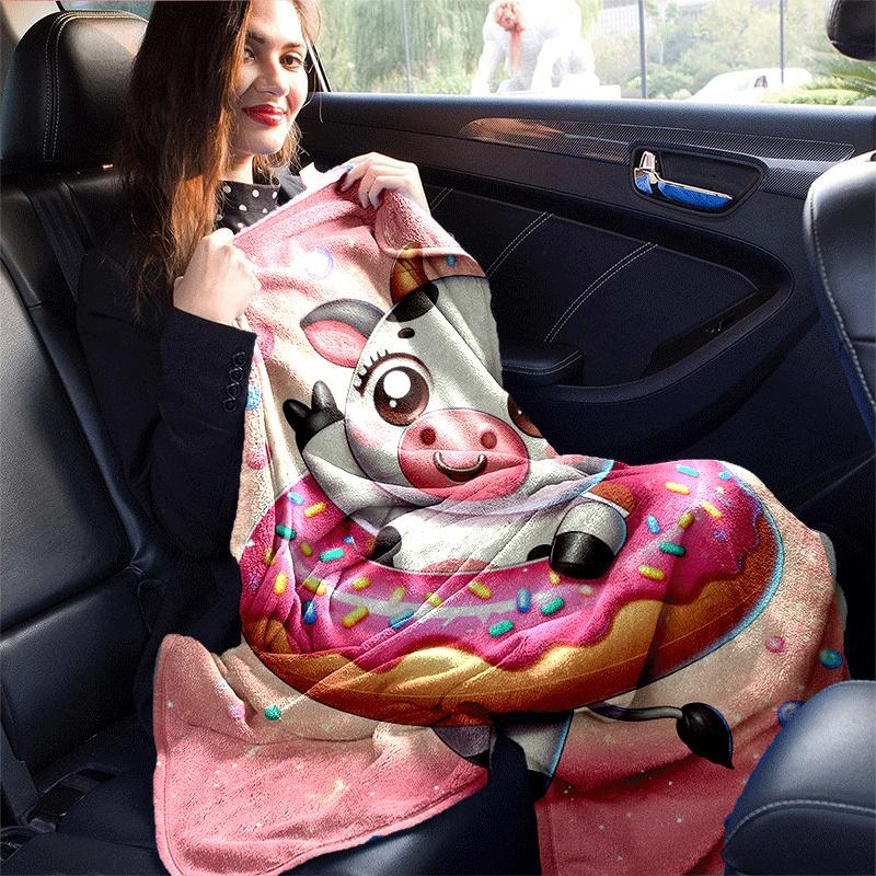 1pc Dairy Cow Printing Lightweight Flannel Blanket, Comfortable and Warm Blanket, for Camping Sofa Bed and Couch Office, Gift