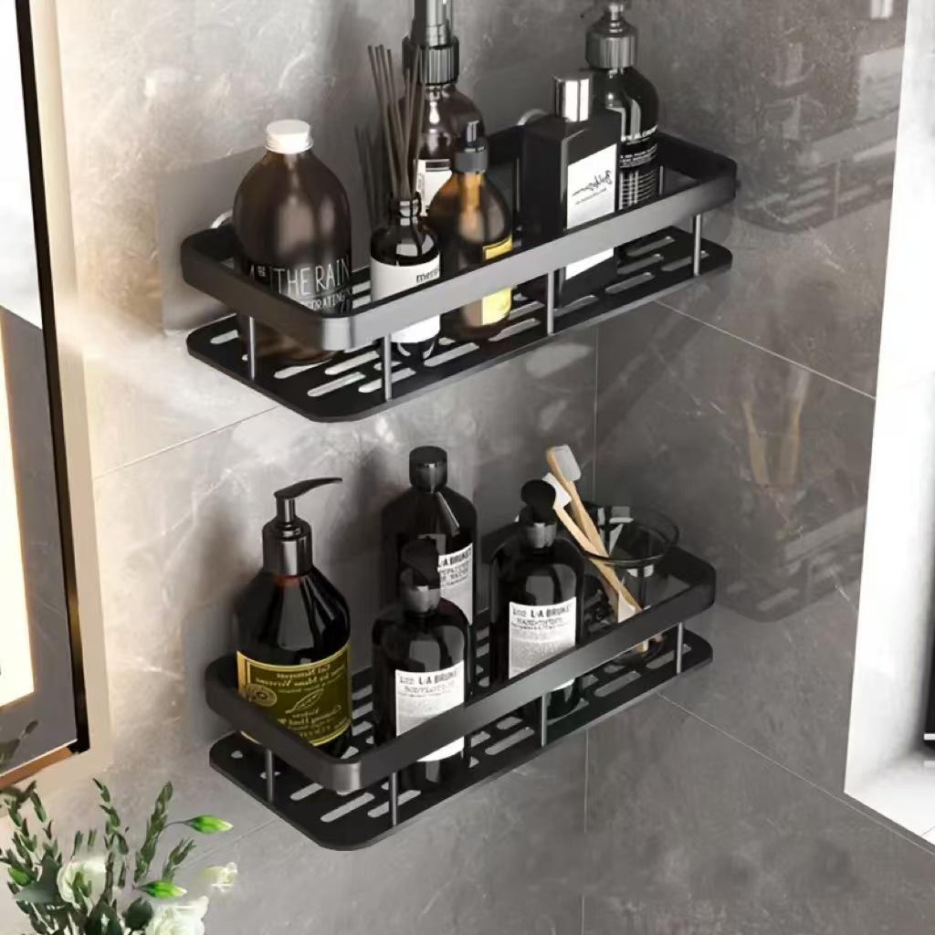 Suction Cup Wall-Mounted Triangle Bathroom Shelf - Space Aluminum, No Drilling Required