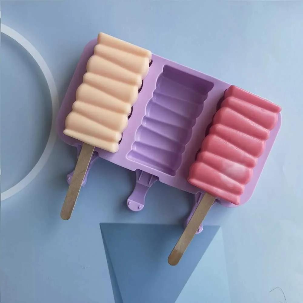 Ice Cream Tools 3 Holes Building Block Cartoon Mold Silicone Popsicle Mould Reusable DIY Pop Cube Tool Tray Dessert TLY067