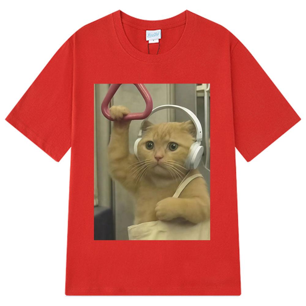 Subway Cat Meme  Funny Kitty Print T-shirt Men Women Fashion Clothing T-shirts Short-sleeved Loose Harajuku Oversized T-shirts