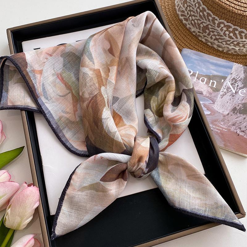 Old money wind cashew nut flower cotton and linen silk scarf 70 small square scarf women s thin scarf scarf linen headscarf with shirt coat
