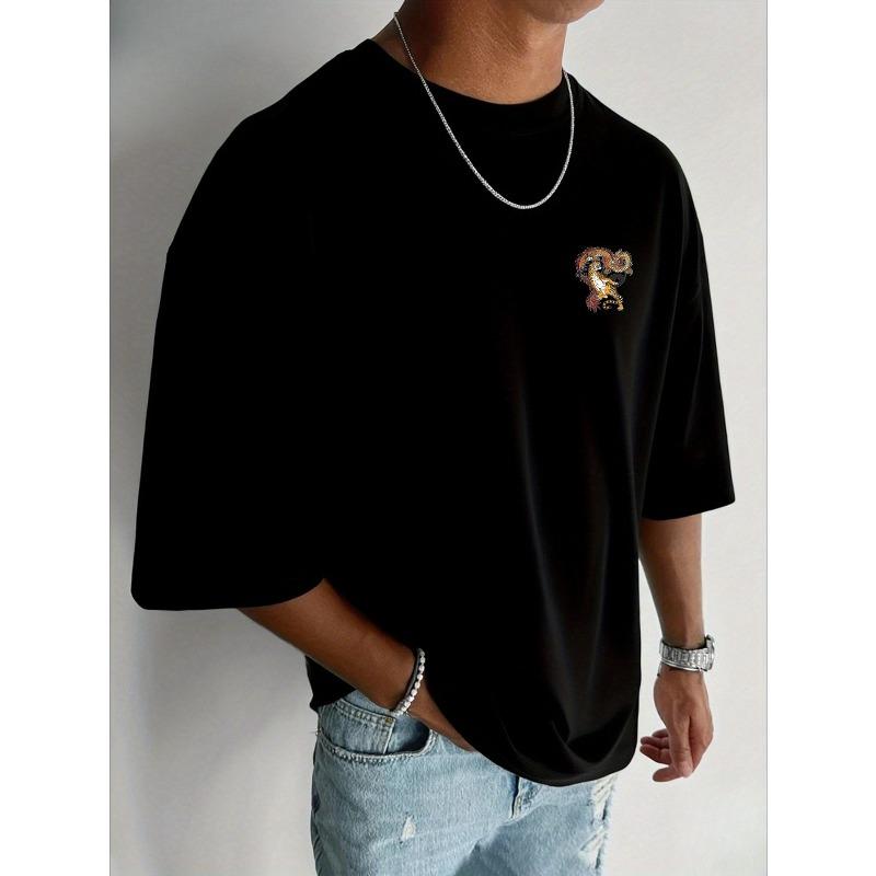 European sizes Men'S T-Shirt Featuring a Dragon And Tiger Design | Patterned Tee for Men | Vintage And Nostalgic Style