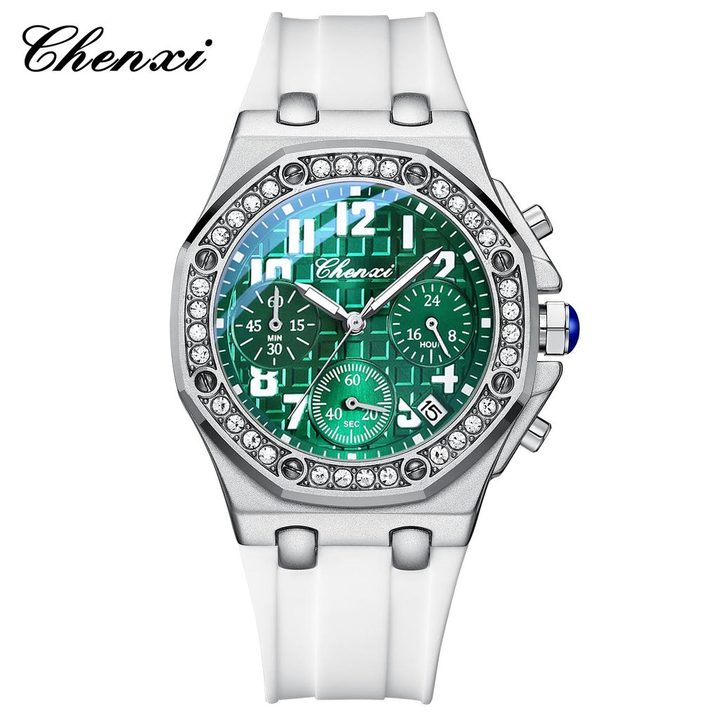 Watches For Women Diamond Dial Quartz Watch Fashion Chronograph Luminous Calendar Waterproof Silicone Sports Wristwatch Student