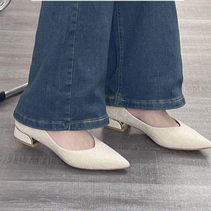 Shoes French 2025 pointed single shoes new summer with skirt shallow mouth Internet celebrity female thick heel bridesmaid versatile temperament