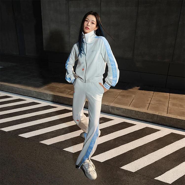 Li Ning Color Block Pattern Printed Polo Knit Jacket Women Jackets Off-White AFDT592-1