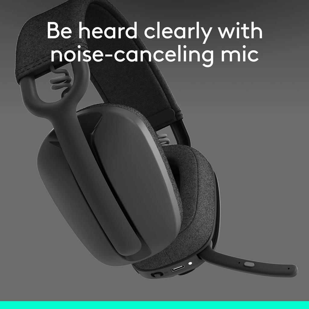 Logitech Zone Vibe 100 Wireless Bluetooth Earphones, Head mounted Office Earphones, Noise cancelling Earphones, 20 Hour Battery Life