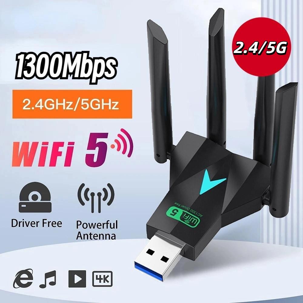 Dual Band 2.4G/5Ghz 1300Mbps WiFi Dongle Wireless Network Card  For Computer/PC/Tablet