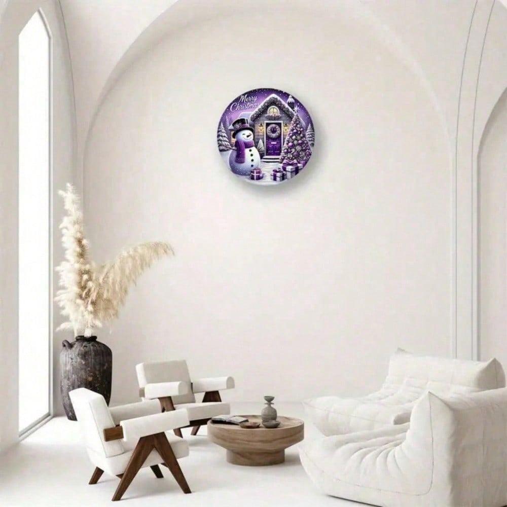 Vintage Purple Snowman Christmas Metal Sign 7.8 Inch Round for Wall Decor Farmhouse Home Bar Cafe Garden Outdoor Indoor