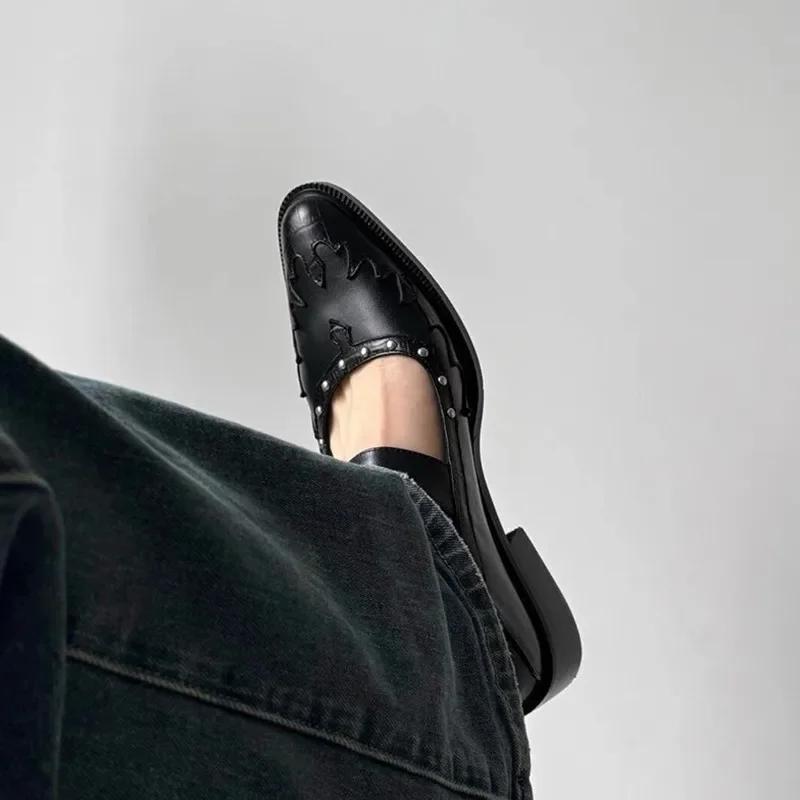 Fashion High Quality Leather Women Shoes Sexy Pointed Toe Metal Buckle Mary Jane Shoes for Women Punk Black Elegant Woman Heeled Shoes