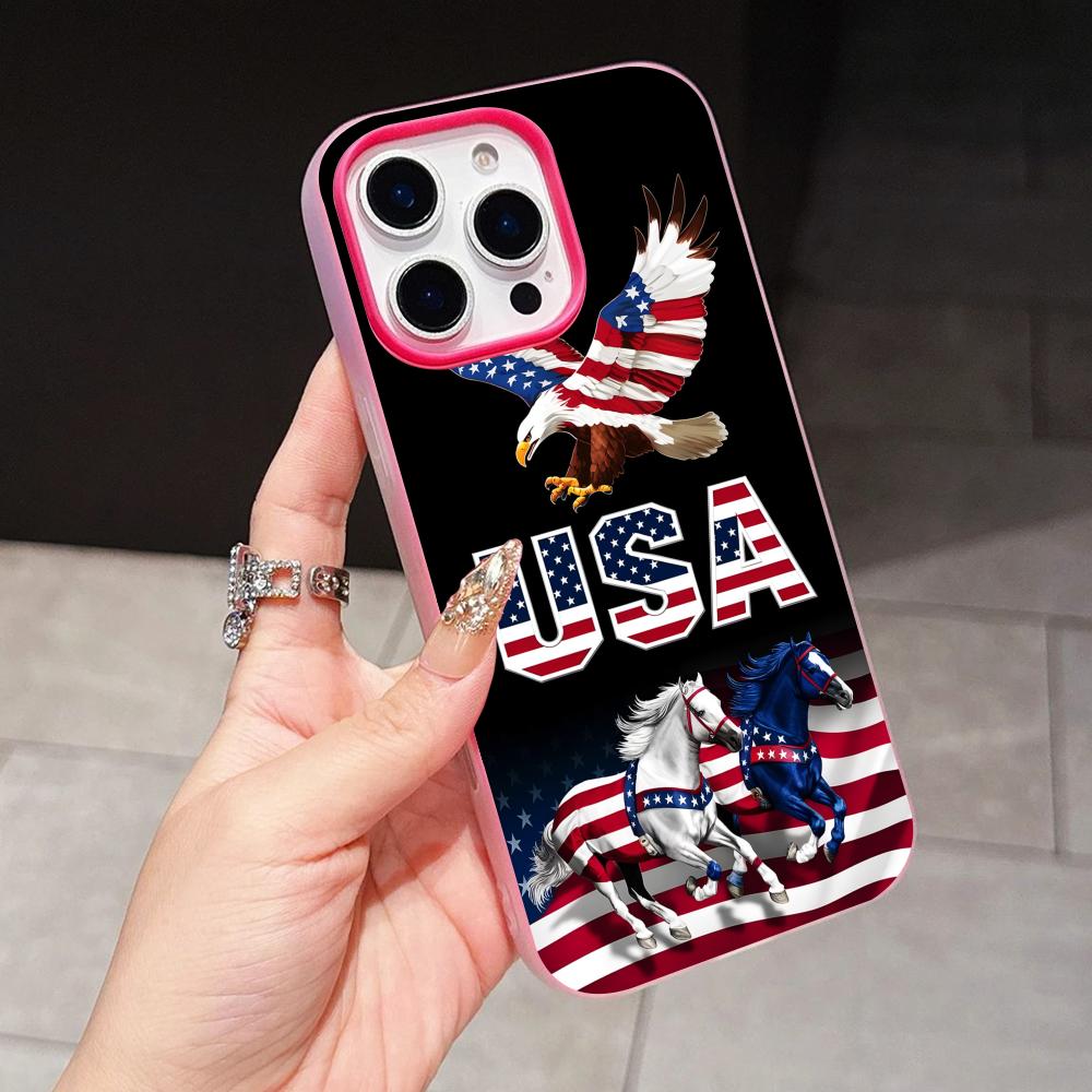USA America Flag Jelly Double Layer Rose Red Mobile Phone Case for iPhone 17 16 15 14 13 12 11 Air Pro Max Plus Protective