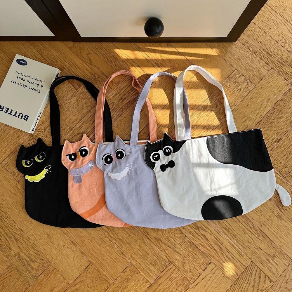 

Cloth Printed Cat Shoulder Bag Cute Handbag All-match Embroidery Canvas Bag Travel Style 4