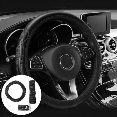 Black PU Leather Car Steering Wheel Cover Anti-slip Trim Accessories For 37-38CM