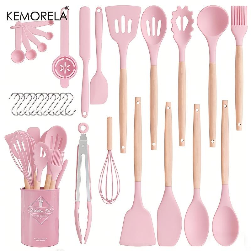30PCS Silicone Cooking Set Heat-Resistant Silicone Utensils with Wooden Handles Non-Stick Cookware Safe, Mother‘s Day Gift Set
