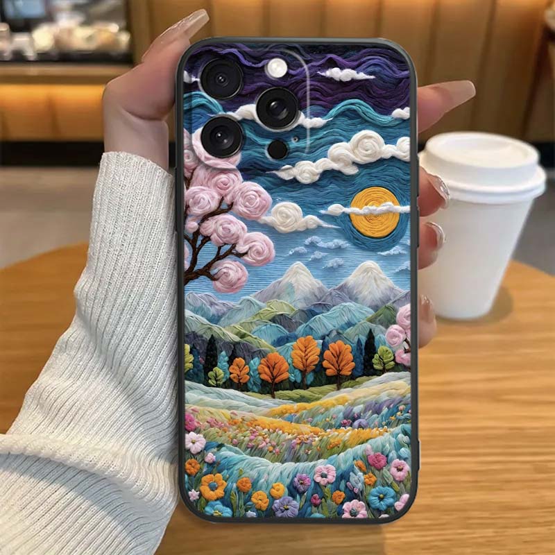 Creative landscape patterns Phone Case For Apple iPhone 17 16 16E 15 14 13 12 11 Pro Max Plus Black Soft Silicone
