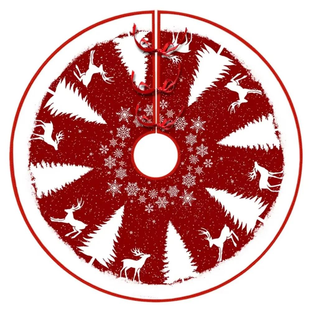 VIKAMA Red Christmas Tree Skirt Reindeer Pine Branches Snowflake Silhouette Christmas Tree Skirt Cushion Christmas Decoration