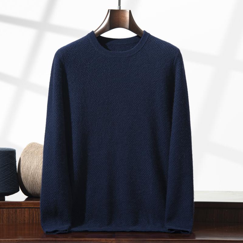 New cashmere round neck simple solid color honeycomb needle pullover loose middle-aged and young knitted sweater