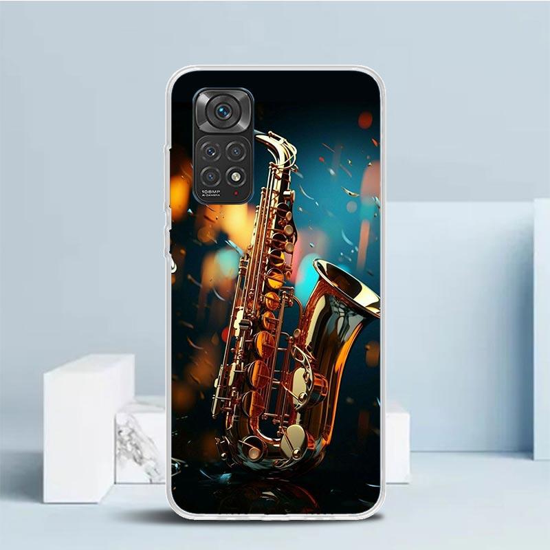 

Music Saxophone Instrument Phone Case For Xiaomi Redmi Note 15 14 14S 13 12S 12 Pro Plus 11S 11 11T 11E 10S 10 + Soft TPU Back C Redmi Note 13 Pro 5G