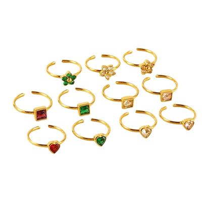 Square/Heart/Flower Opening Rings Adjustable Geometric Zircon Ring Finger Jewelry for Fashionable Women and Trendsetters