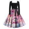 Women's Fashion Retro Long-sleeved Square Collar Christmas Printed Evening Dress