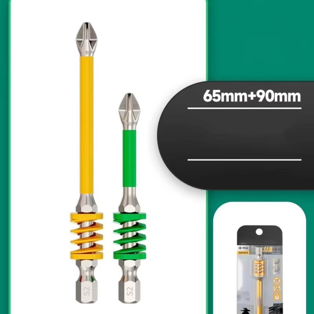 With Spring Anti-Slip Phillips Bit 65/90/110mm 1/4'' Hex Shank Impact-resistant Screwdriver Bits Magnetic High Hardness